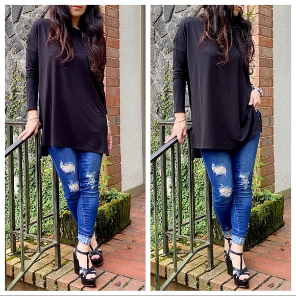Black loose fit knit high low tunic - Picture 4 of 9